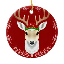 Festive Reindeer Illustration with Red Background