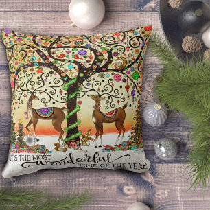 Festive Reindeer Julgran Roligt Helgdag Kudde