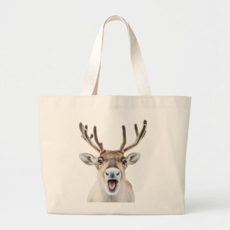 Festive Reindeer Large Tote Bag med Fånig Ansikte Jumbo Tygkasse