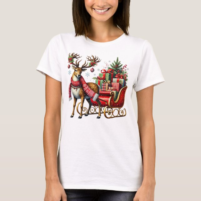 Festive Reindeer med julklapp och gåvor T Shirt (Framsida)