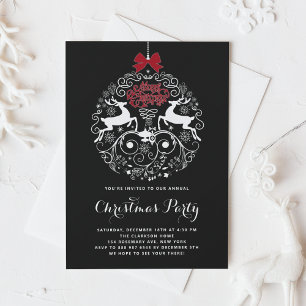 Festive Reindeer Ornamer Black jul Party Inbjudningar