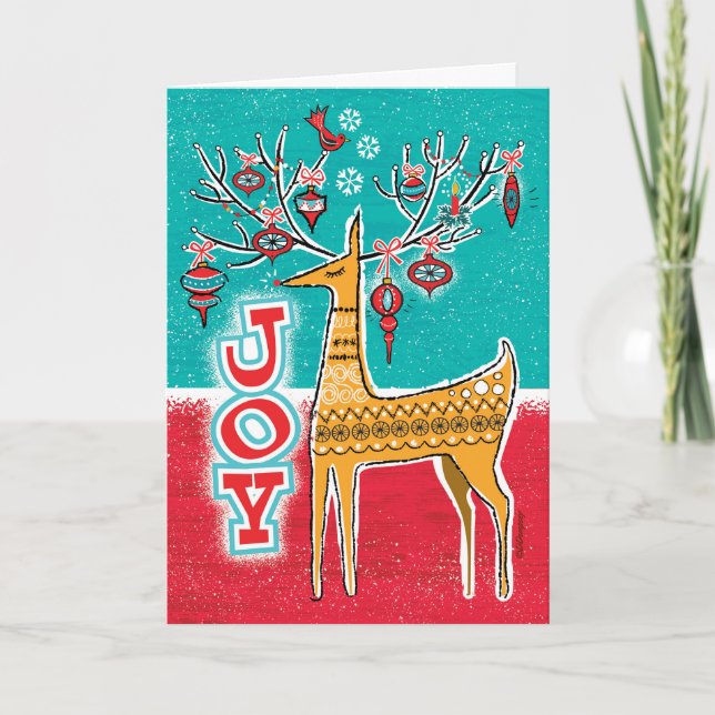 Festive Reindeer Retro-julkort Helgkort (Framsida)