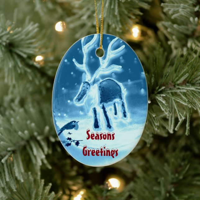 Festive Reindeer Robin Säsong Julgransprydnad Keramik (Träd)