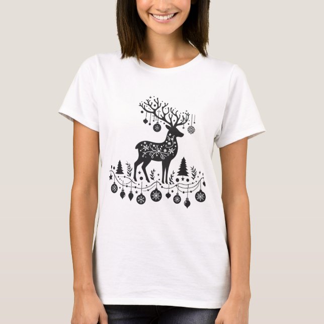 Festive Reindeer Silhouette med prydnadsföremål T Shirt (Framsida)