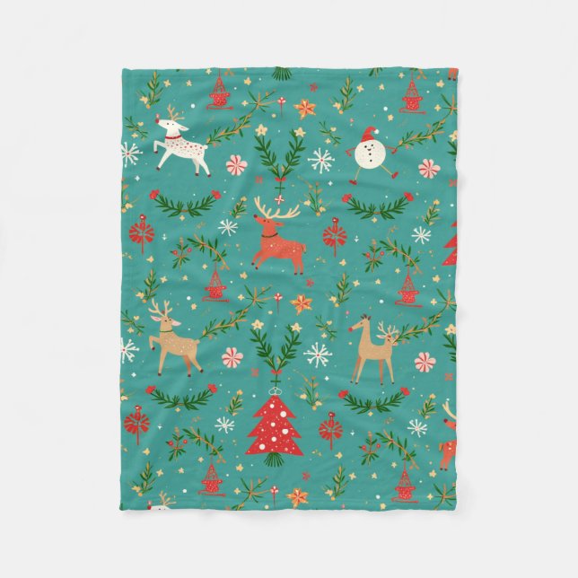 Festive Reindeer Wonderland Fleecefilt (Framsidan)