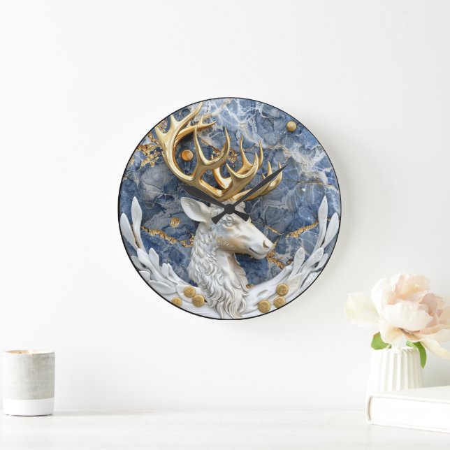 Festive Reindeer Wonderland Scene Stor Klocka (Hem)