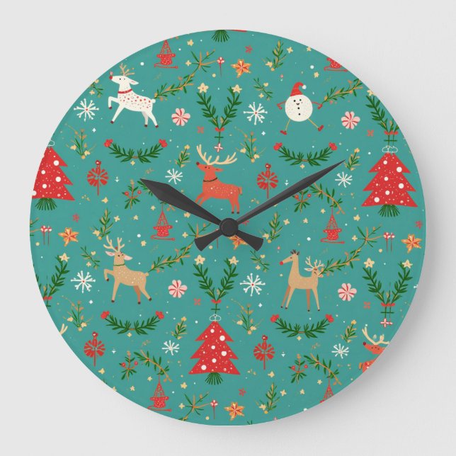Festive Reindeer Wonderland Stor Klocka (Framsida)