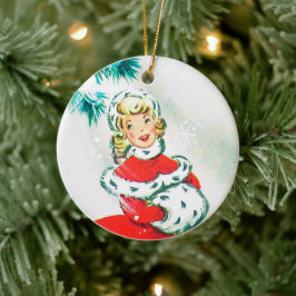 festive retro-årgången jul dam Helgdag Julgransprydnad Keramik