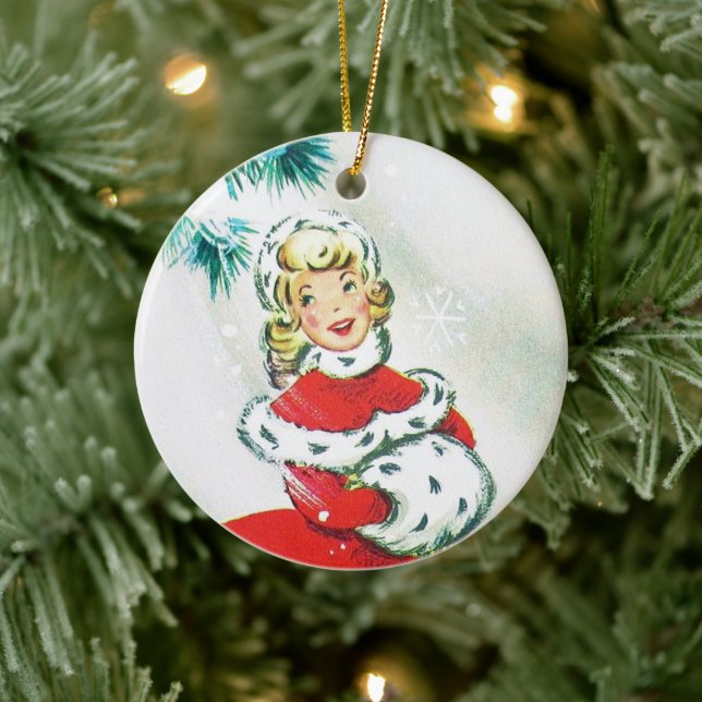 festive retro-årgången jul dam Helgdag Julgransprydnad Keramik (Träd)