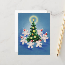 festive retro-årgången jul snögubbe träd helg vykort