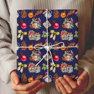 Festive retro blue vintage jul mönster presentpapper