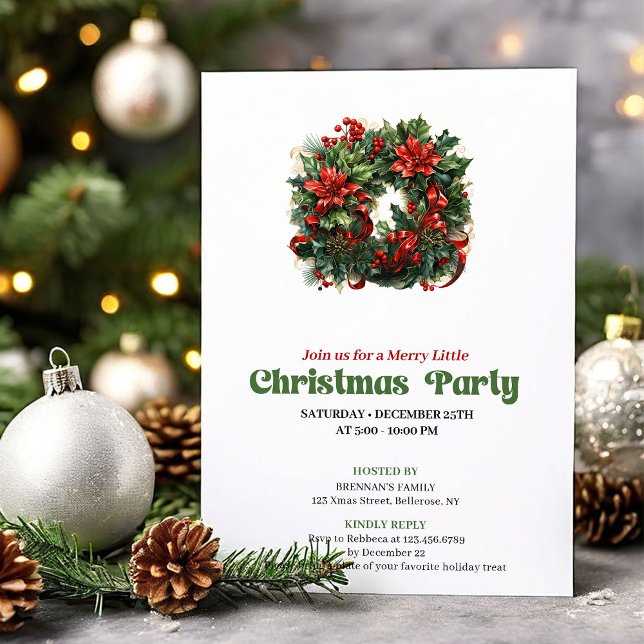Festive Retro Christmas Wreath Party Invitation Inbjudningar (Festive Retro Christmas Angel Party Invitation)