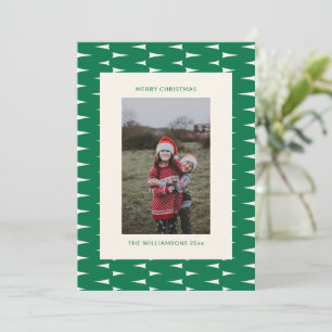 Festive Retro Grönt Vågigt Linjer julfoto Julkort