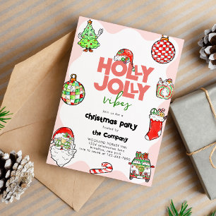 Festive Retro Holly Jolly Vibes jul Party Inbjudningar