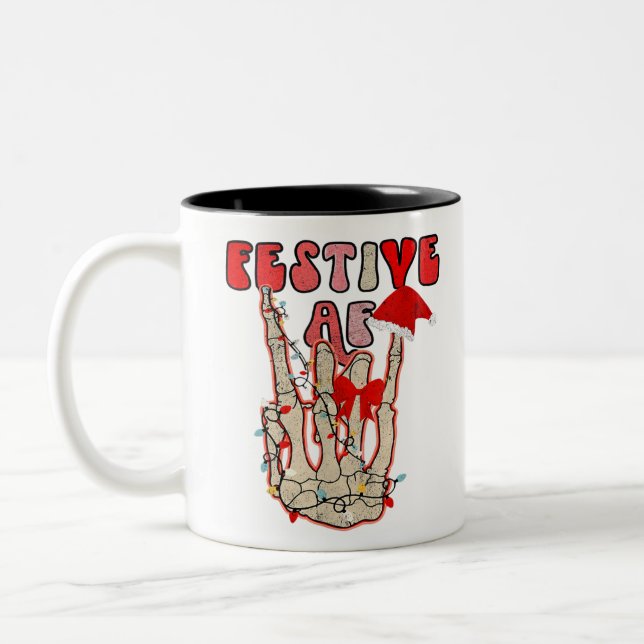 Festive Retro jul Glad helg Skeleton Ha Två-Tonad Mugg (Vänster)