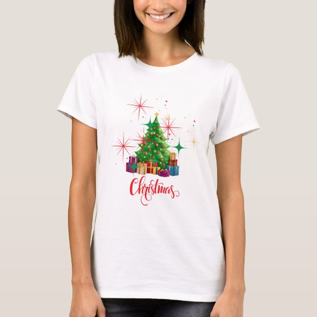 Festive Retro Julgran & Presenter Helgdag T Shirt (Framsida)