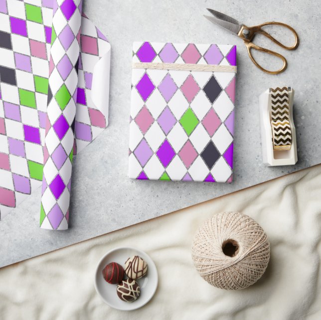 Festive Retro Lila Diamond Mönster Presentpapper (Hantverk)