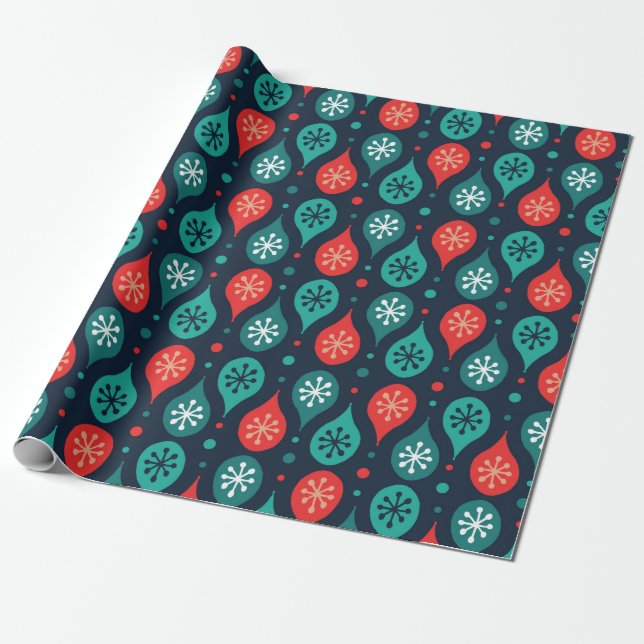 Festive Retro Mid-Century Mod Geometric Grönt Red Presentpapper (Utrullad)