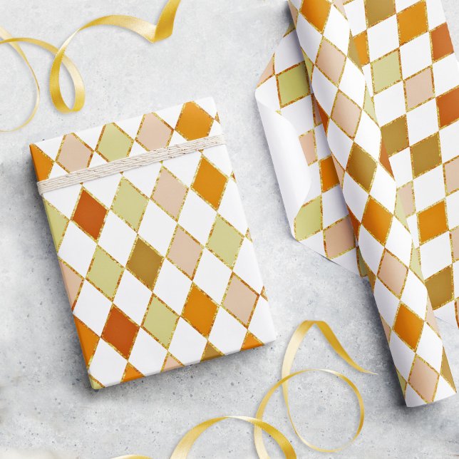 Festive Retro Orange Beige Diamond Mönster Presentpapper (Skapare uppladdad)