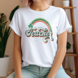 Festive Retro Rainbow Teacher St. Patricks Day T Shirt