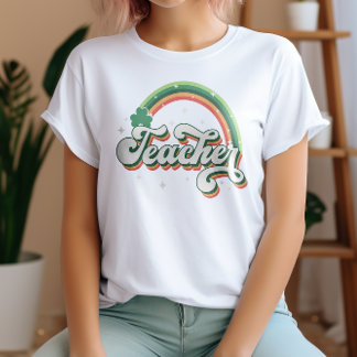 Festive Retro Rainbow Teacher St. Patricks Day T Shirt