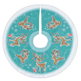 Festive Retro Reindeer Julgransmatta Borstad Polyester