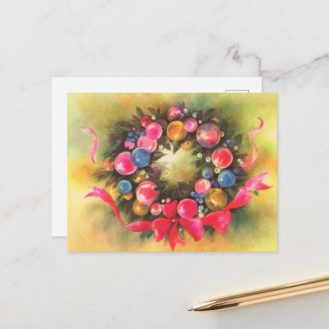 Festive retro vintintintage jul-andetag vykort (Fram/Back In Situ)