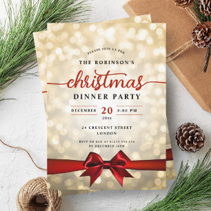 Festive Ribbon Guld Ljus jul Party Inbjudningar