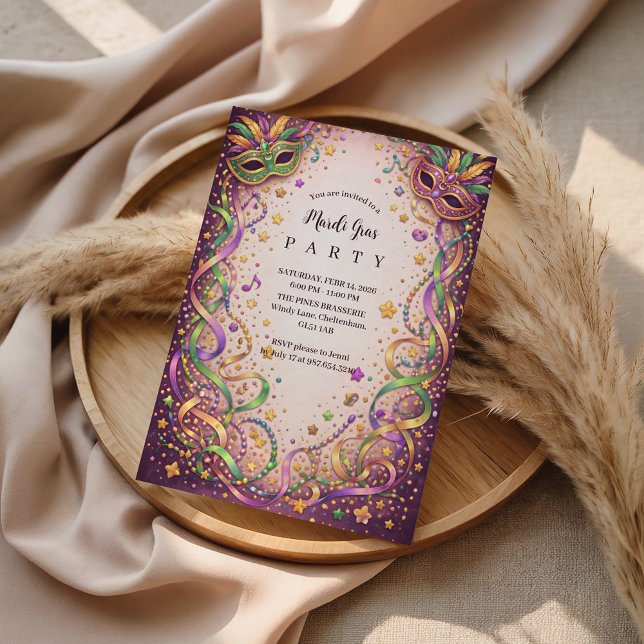 Festive Ribbon Mask Mardi Gras Masquerade Inbjudningar (Skapare uppladdad)