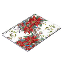 Festive Rik Red Poinsettia Blomanteckning Bok Anteckningsbok Med Spiral