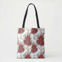 Festive Rik Red Poinsettia blomma Tote Bag