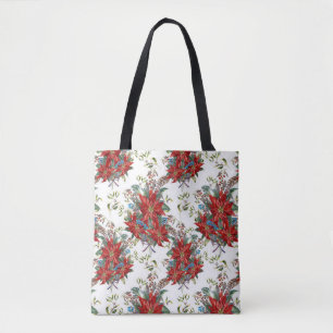 Festive Rik Red Poinsettia blomma Tote Bag Tygkasse