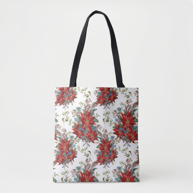 Festive Rik Red Poinsettia blomma Tote Bag Tygkasse (Framsida)