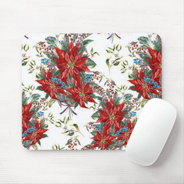 Festive Rik Red Poinsettia Blommor Mouse Pad Musmatta (Med mus)