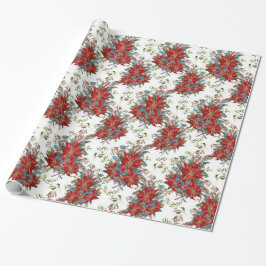 Festive Rik Red Poinsettia Blomning Papper Presentpapper