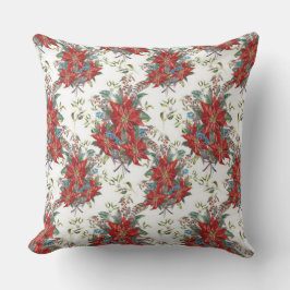Festive Rik Red Poinsettia Flower Square Pillow Kudde