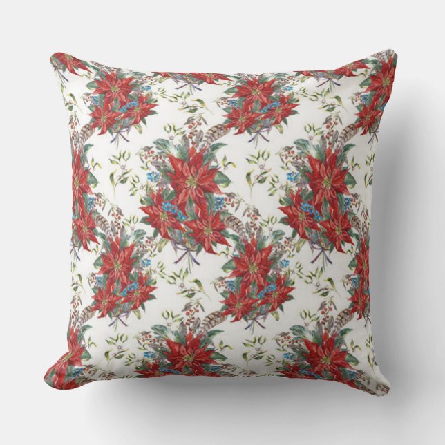 Festive Rik Red Poinsettia Flower Square Pillow Kudde (Framsida)