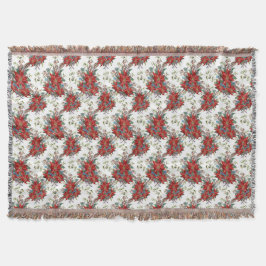 Festive Rik Red Poinsettia Flower Throw Blanket Filt