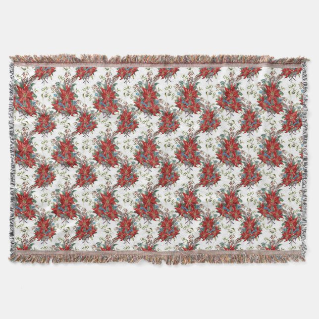 Festive Rik Red Poinsettia Flower Throw Blanket Filt (Framsidan)