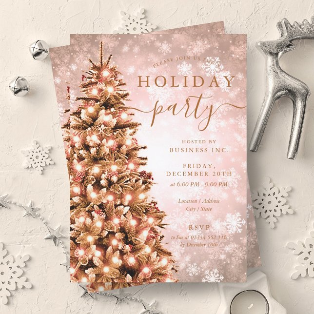 Festive Ro Guld Julgran Helgdag Inbjudningar (Festive Rose Gold Christmas Tree Company Holiday Invitation)