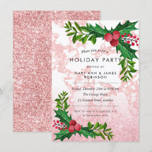 Festive Ro Guld Marble Glitter Julfest Inbjudningar