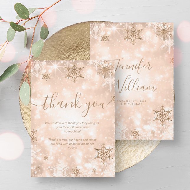 Festive Ro Guld Winter Wedding Tack Inbjudningar (Festive Rose Gold Winter Wedding Thank You Invitation)