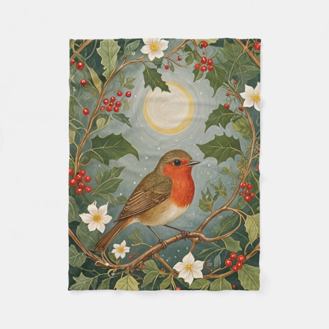 Festive Robin och Holly Fleecefilt (Framsidan)