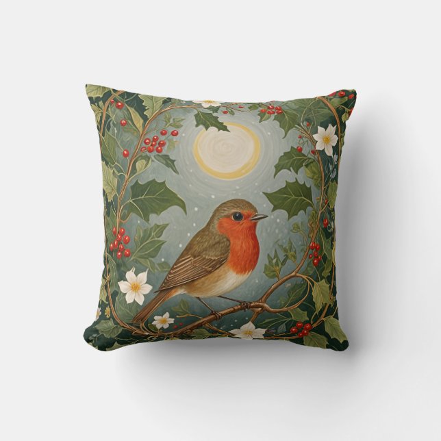 Festive Robin och Holly Kudde (Framsida)