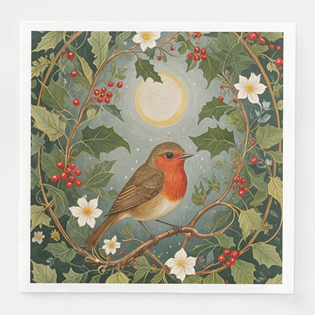 Festive Robin och Holly Pappersservett (Framsida)