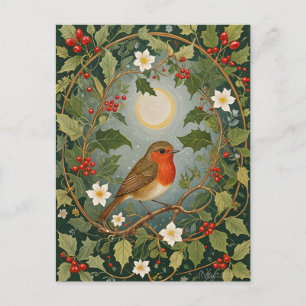 Festive Robin och Holly Vykort