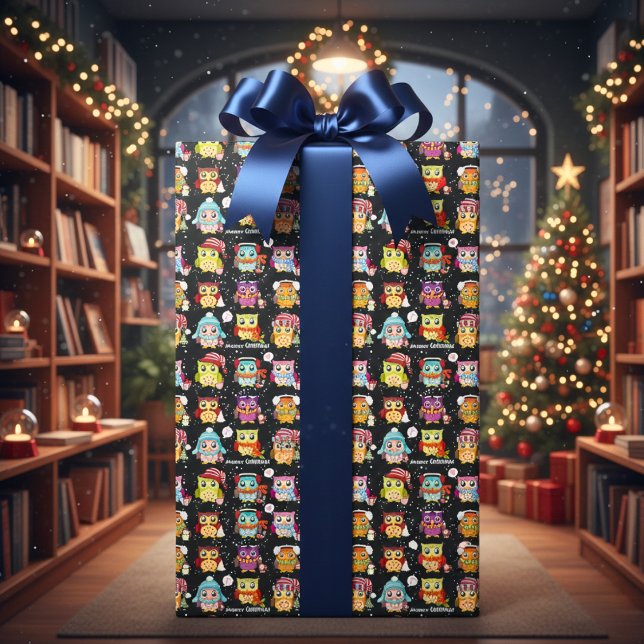 Festive & Roligt Santa Uggla Wrapping Papper Presentpapper (Festive & Fun Santa Owl Wrapping Paper)