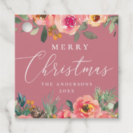 Festive Romantic Dusty Rosa ros Blommigt jul jul Gåvor Etiketter