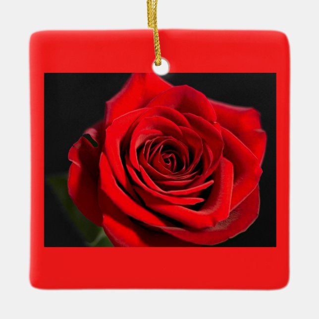 Festive romantic röd ros julgransprydnad keramik (Framsida)
