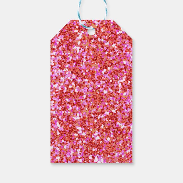 Festive Rosa and Red Glitter Gift Märkres Presentetikett (Baksidan)